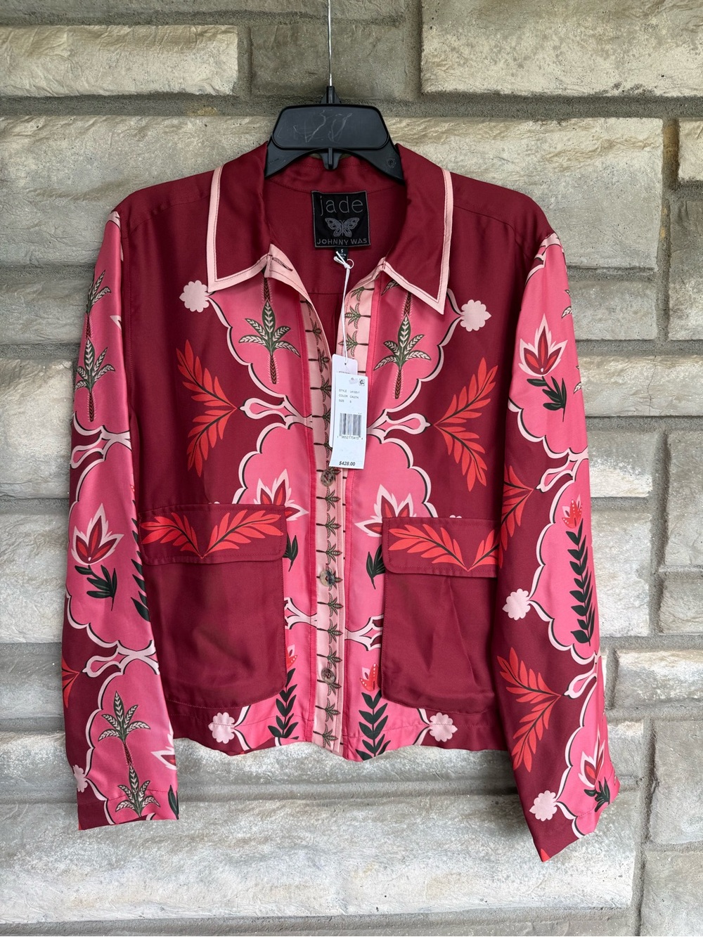 Johnny Was Women's Red Shannon Silk-Blend Jacket Small $428